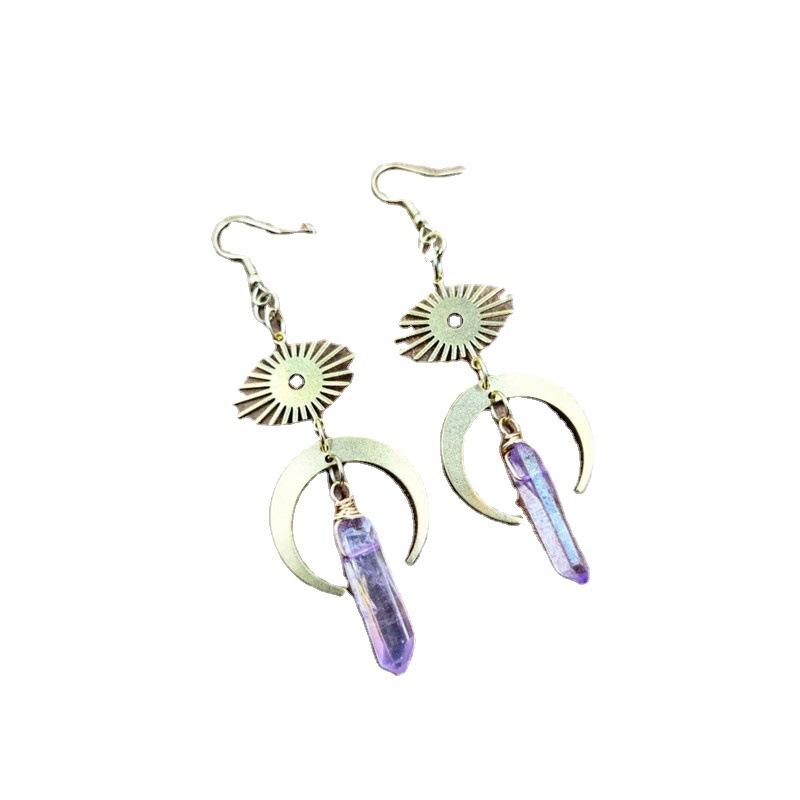 Vintage Bohemian Earrings Style Long Star Moon Quartz Pendant Earrings for Women Creative Fashion Vacation Jewelry Accessories