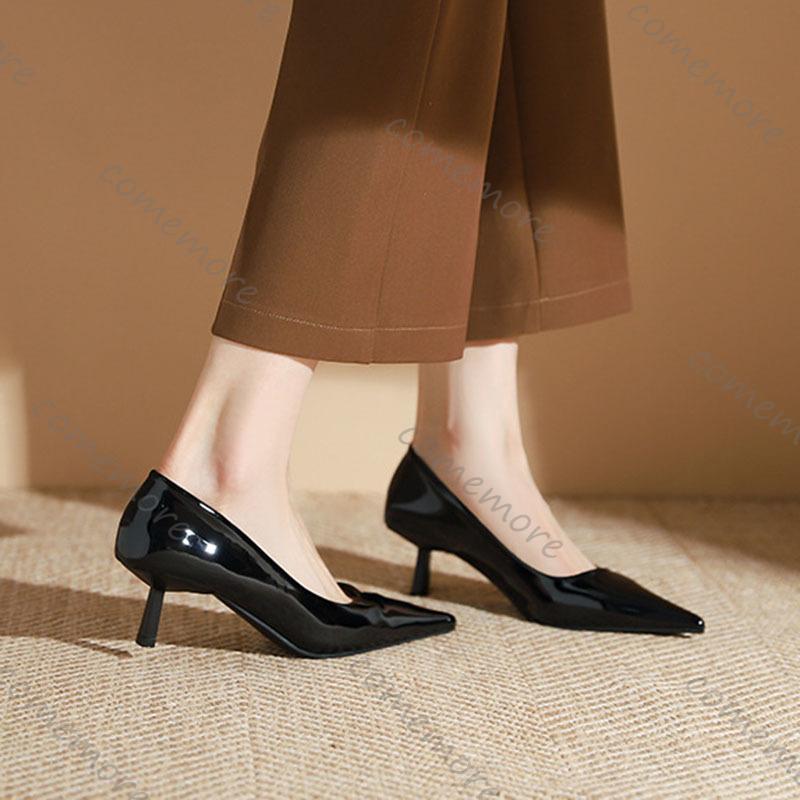 Fashion Comemore Patent Leather High Heels Women Shoes Sexy Thin Heeled Party Dress Shoe Solid Spring Autumn Soft Leather Pumps or Women