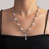 1 Bohemian Style Cross Pendant, Imitation Pearl Colored Zircon Necklace, Neutral Men's and Women's Necklace