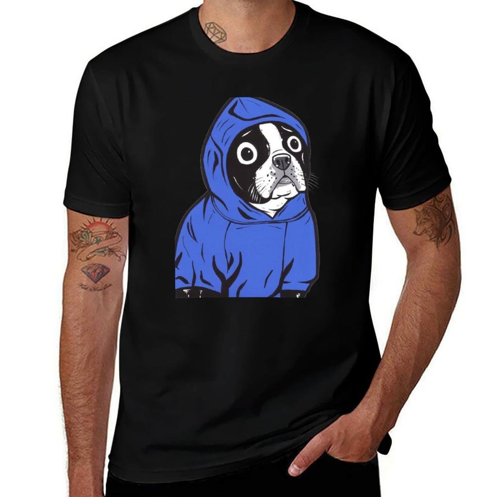 Boston Terrier Blue Hoodie Tshirt Odor Resistant Short Sleeve Top