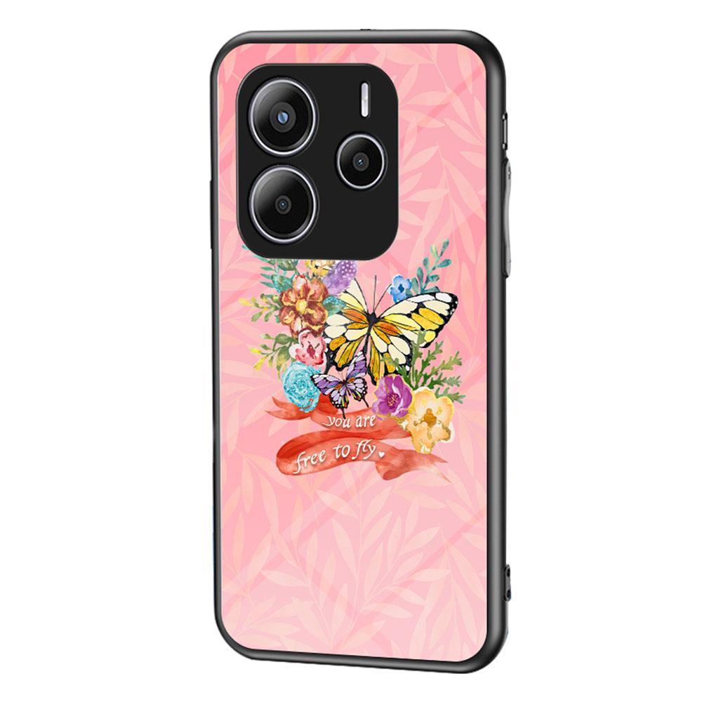 For Xiaomi Redmi Note 14 5G Case Butterfly Pattern TPU+Tempered Glass Protective Phone Cover