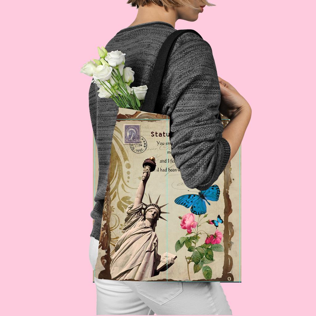 Dünyaca Ünlü Landmark Bina Serisi Kanvas Çanta Dijital Baskı Çanta Kadın Üst Saplı Çanta Omuz Çantası