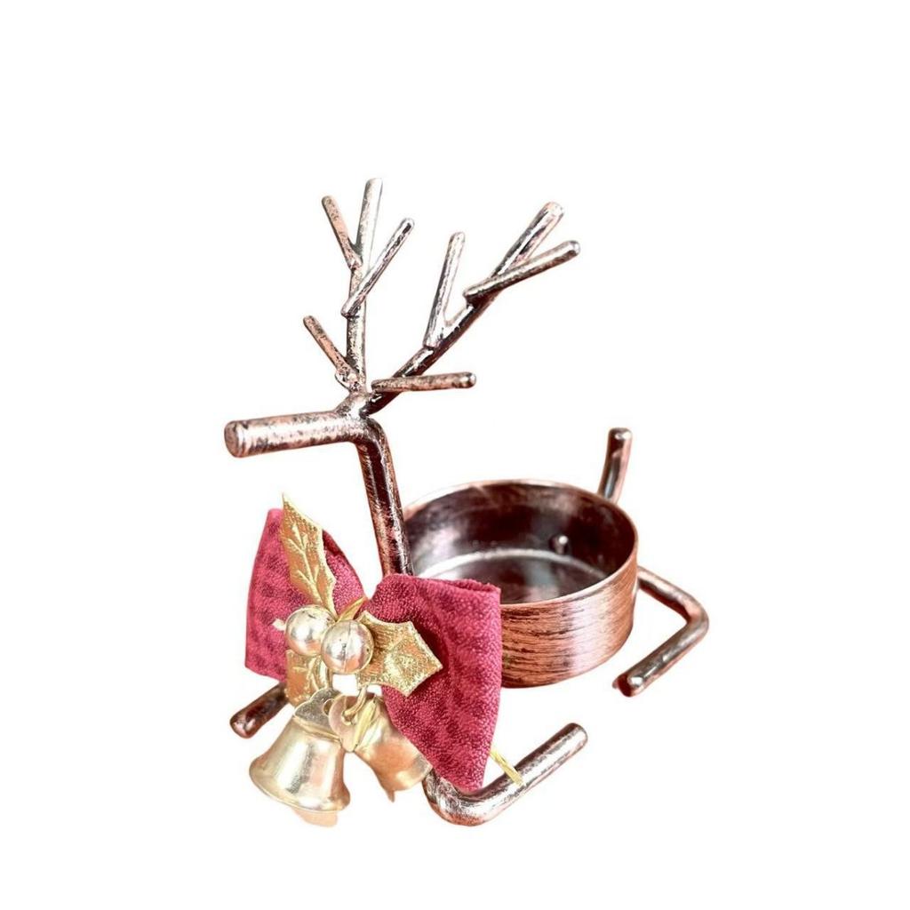 Christmas Bell Bow Metal Candle Holder Festive Reindeer Table Centerpiece for Holiday Decor Rustic Iron Craft