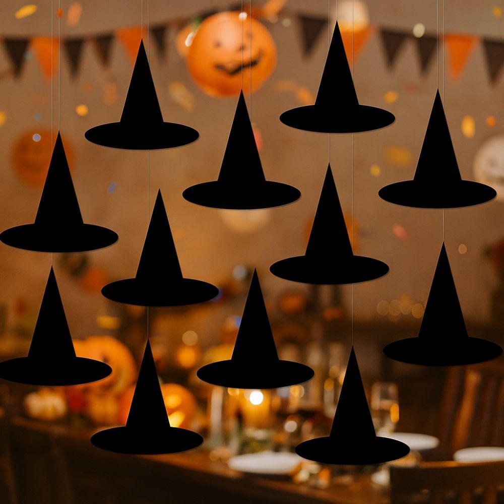 12pcs Handmade Witch Hat Decoration Spooky Hat Wall Decor Hanging Wizard Caps  Indoor Outdoor Decor
