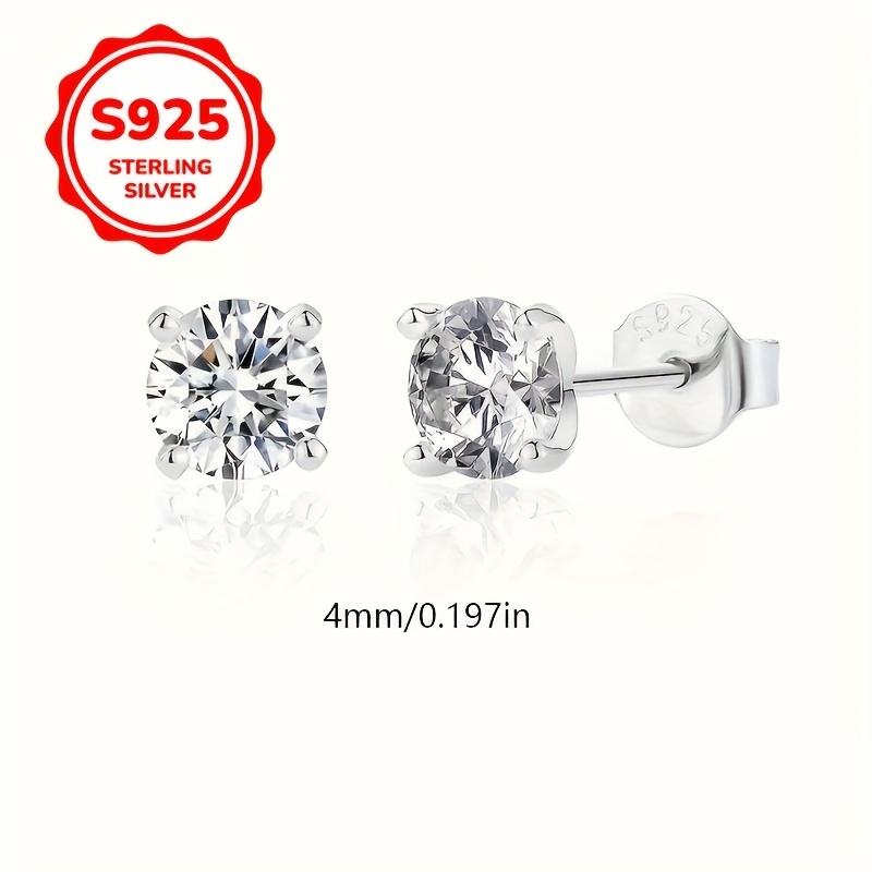S925 Sterling Silver Four-clawed Round White Crystal Stud Earrings for Women Simple Wedding Engagement Jewelry Gifts