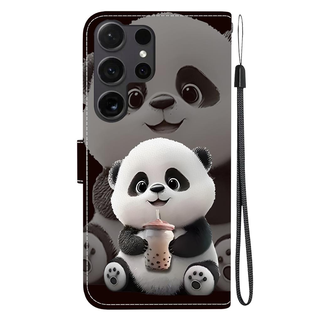 Handmade PU Leather Flip Case for Samsung Galaxy S22 Ultra (SM-S908B) Anti-Slip Shockproof Cover with Wrist Strap & Heart/Rose Cat Designs