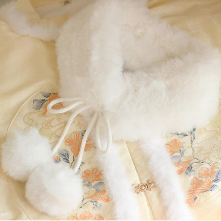Furry Short Hanfu Scarf Short Tie Closure White Neck Scarf for Women Girls