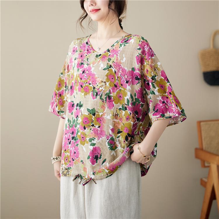 

Летняя тонкая рубашка большого размера с короткими рукавами MOJTA, свободный женский топ с v-образным вырезом one size