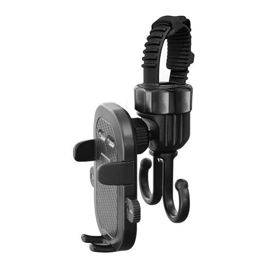 Stroller Hook Phone Stand Organizer 360 Degree Rotation Storage Hook Dual Function Stroller Phone Holder for Shopping Bags Bike Black
