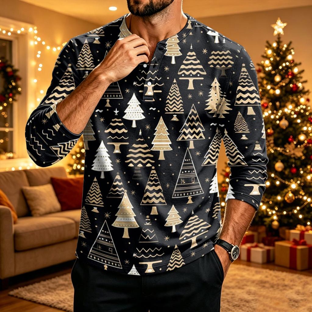 Men's Long Sleeve Shirt with Christmas Print