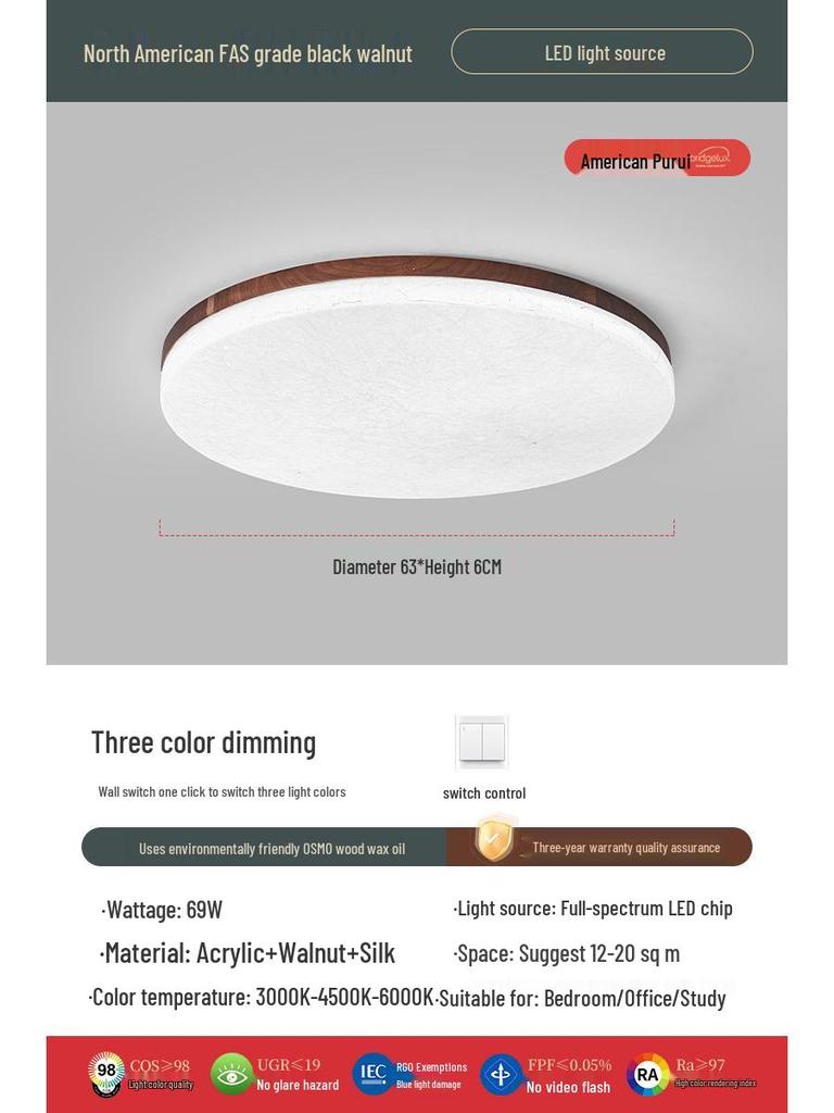 Retro Walnut Zen Ceiling Light with Song Dynasty Silk Aesthetics