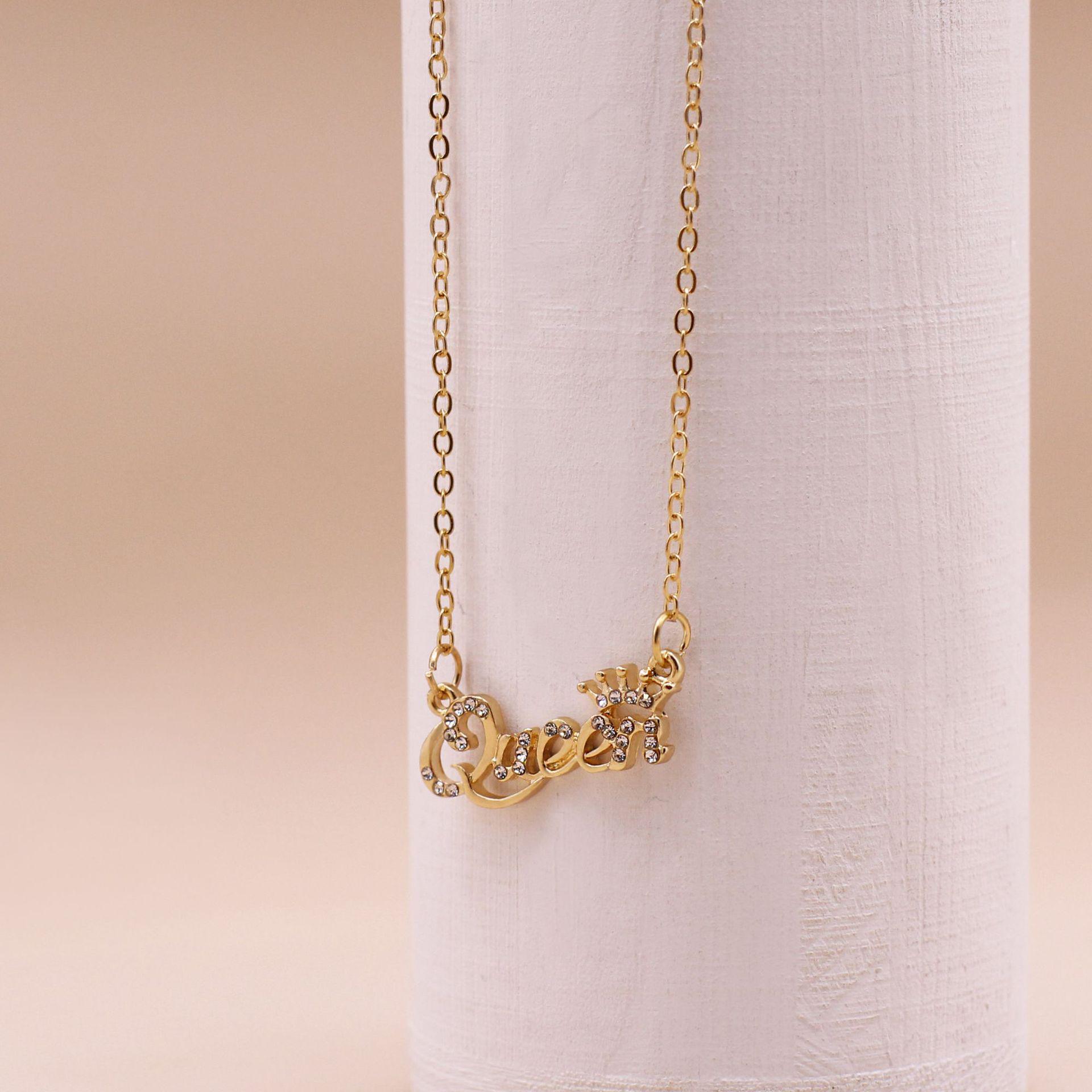 Korean Fashion Rhinestone Crystal Crown Queen Necklace