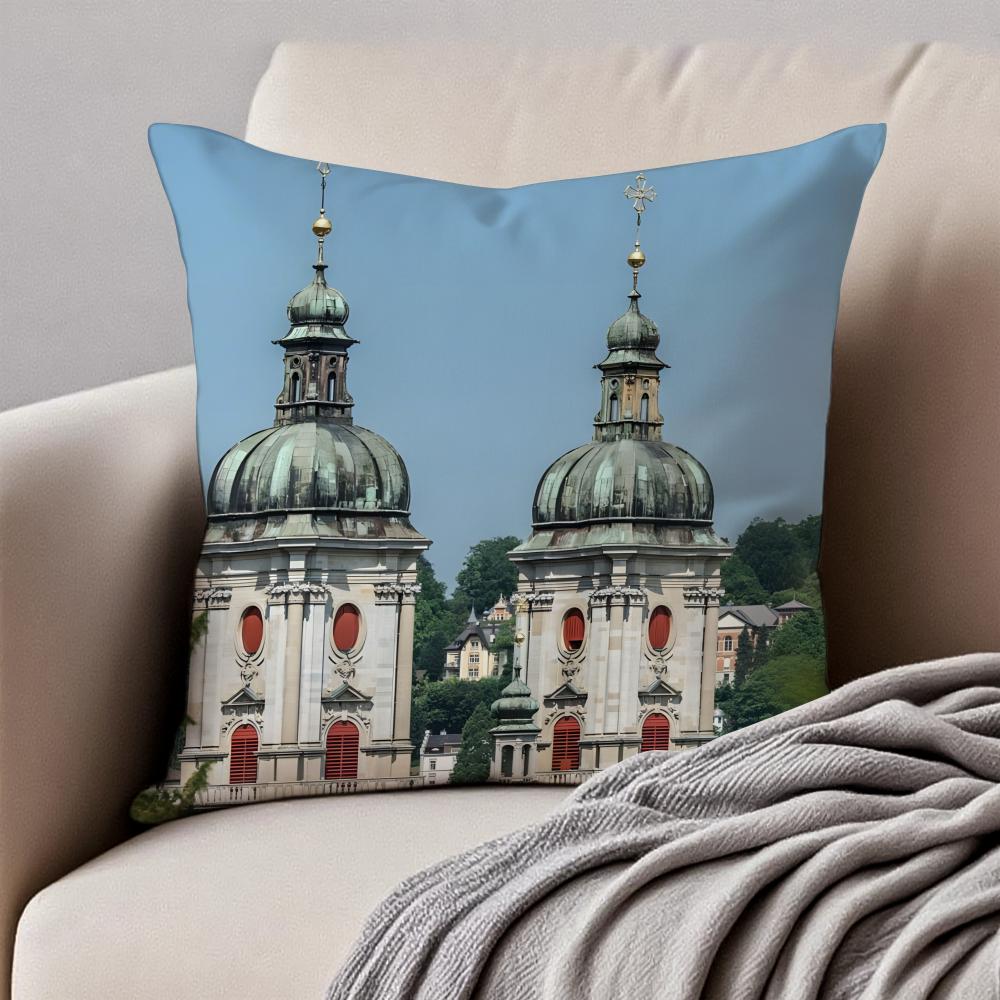 Classical AAbbey Of SSaint Gall Cushion Cover Pillowcase Antidustmite Invisible Zipper Short Plush Sofa Cushion