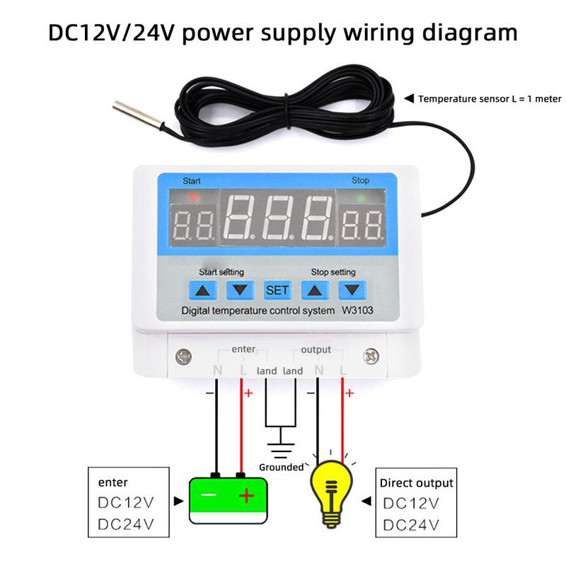 AC 220V DC 12V 24V Cyfrowy Termostat 30A Kontroler Temperatury Przełącznik Kontroli Temperatury Wiszący na Ścianie Maks. 6600W W3103