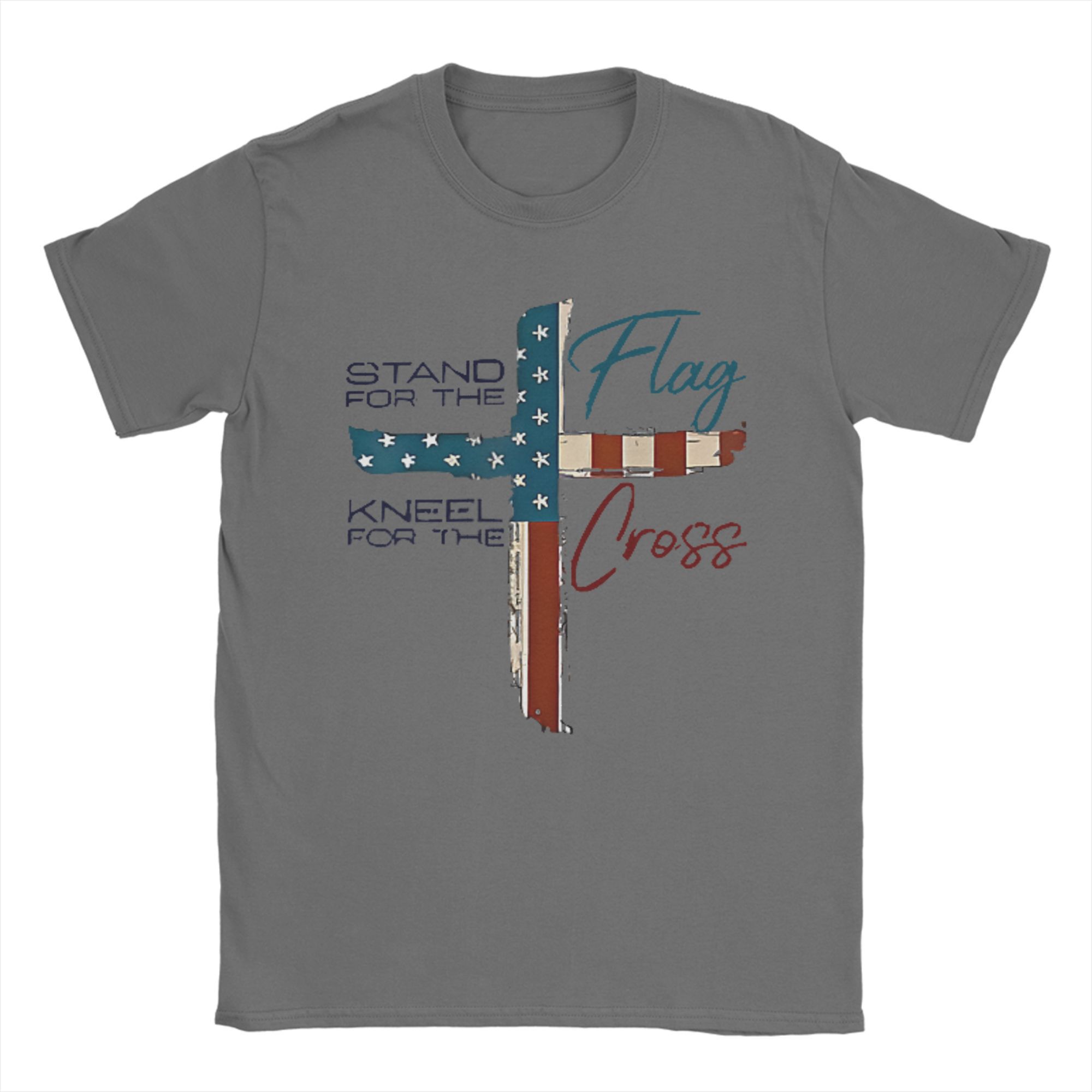 

Stand For The Flag Kneel For The Cross T-Shirt Men Veteran s Day Casual Cotton Tee Shirt Round Neck T Shirt Big Size merchandise 4XL