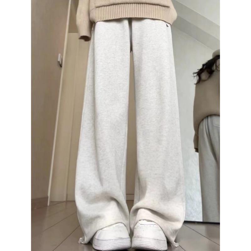 

Women s American-Style Gray Sweatpants: Spring & Autumn Loose Fit, Slimming, Wide-Leg, Straight-Leg, Winter Fleece-Lined. S