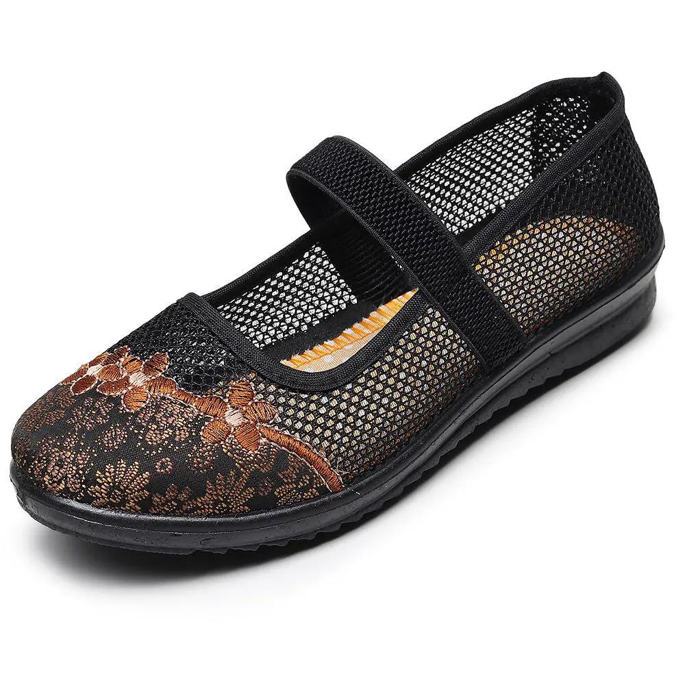 Cloth Shoes Chinese Style Embroidered Cloth Shoes Women Soft Bottom Mesh Breathable Ladies Casual Shoes Sandals Zapatos De Mujer