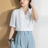 [SYitong] Women's Short-Sleeved Summer Chiffon Blouse, Collared, Flowy Dress Shirt, Tucked, Relaxed Fit, Slimming Effect, Figure-Flattering, Elegant,