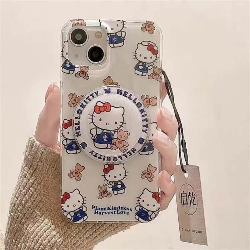 Magnetic Hello Kitty Bracket Phone Casing For Iphone 17 16 Pro Max 17 Air 15 14 12 13 11 Pro Max 16 12 13 Mini Plating Case