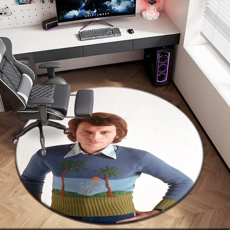 1pc Rock Star Johnny Hallyday Round Carpet Painted Printed Circular Carpet, Home Door Mat, Outdoor Travel Protection Carpet