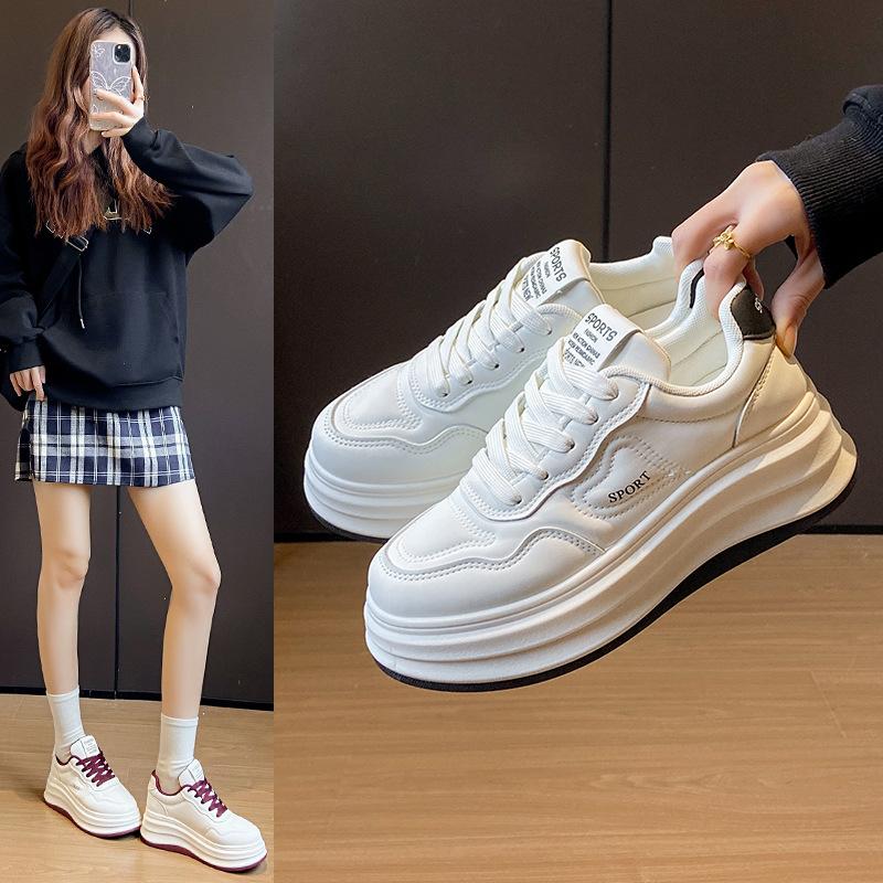 ins little white shoes new platform shoes women's 2025 spring student sports running shoes casual shoes platform height increase HB807