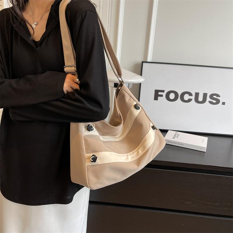 Women's canvas bag new simple solid color large capacity tote bag fashion casual commuter shoulder messenger bag women