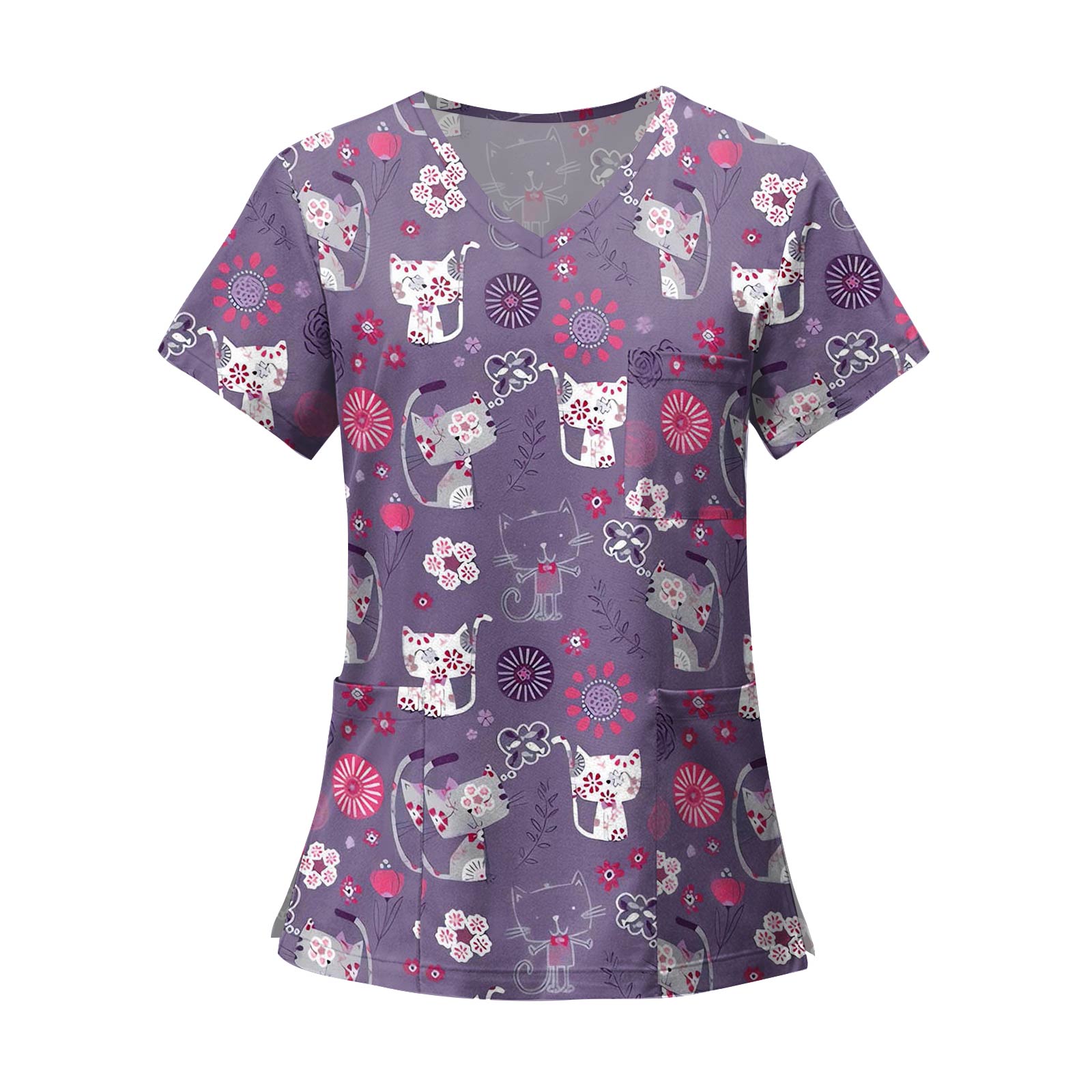 

Женские модные топы с короткими рукавами и V-образным вырезом с принтом, рабочие футболки с карманами XXL