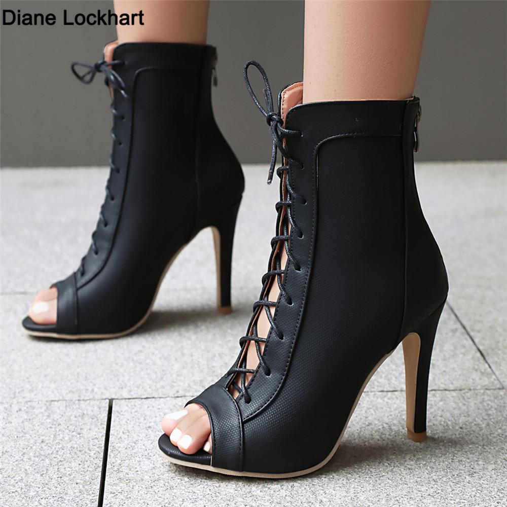 Fashion 2025 Spring Summer New Women's Black Party Boots Sexy Fish Mouth Stilettos High Heels Footwear Zip Women Dance Heels Shoes 33-46
