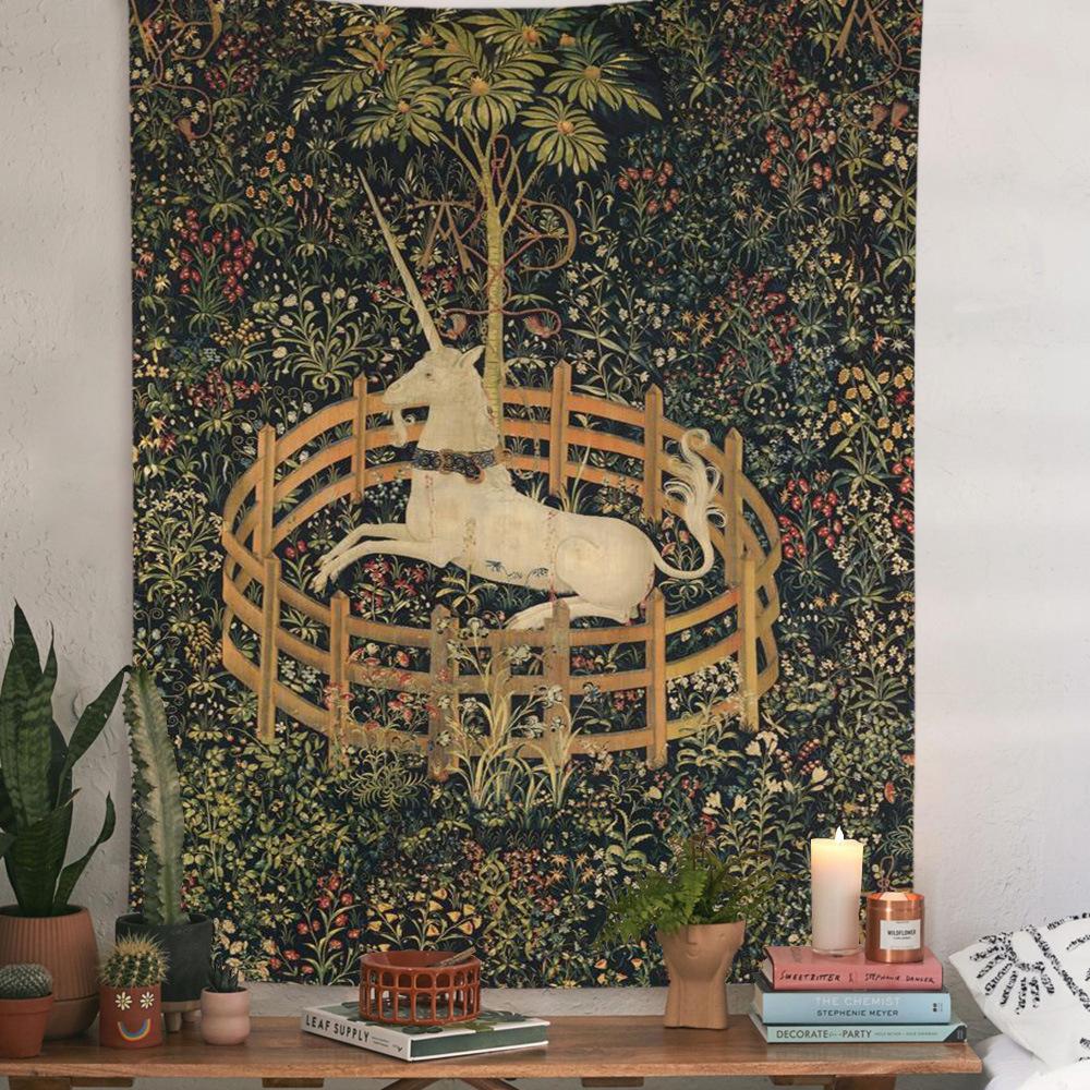 The Unicorn In Captivity Wall Tapestry Cover Beach Towel Picnic Yoga Mat Home Decoration Animal Wall Covering Blanket
