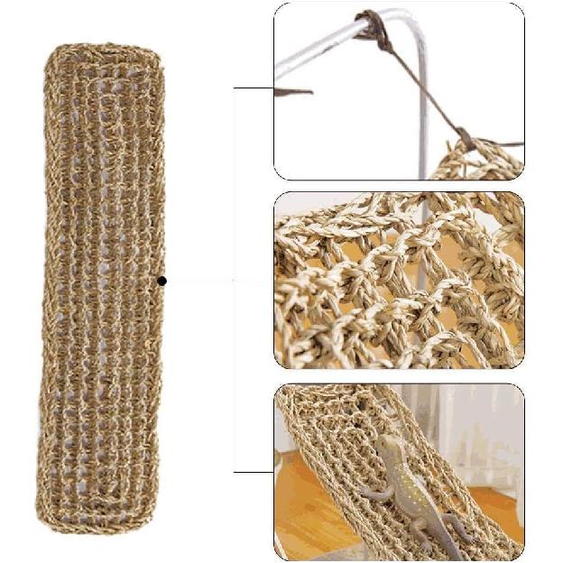 kathson Bearded Dragon Hammock, Natural Seagrass Reptile Hammock, Reptile Lounger Bearded Dragon Tank Accessories for Chameleons, Lizards, Geckos,