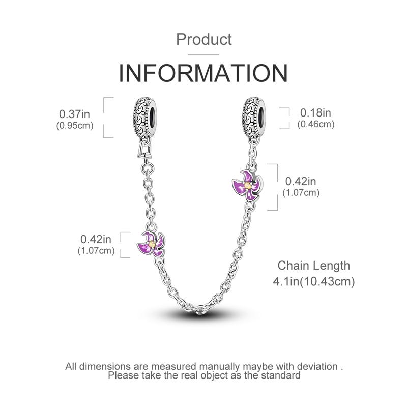 Original Copper Blue And Purple Flower Safety Chain Fit Pan Bracelet Diy Pendant Woman Party Jewelry Gifts