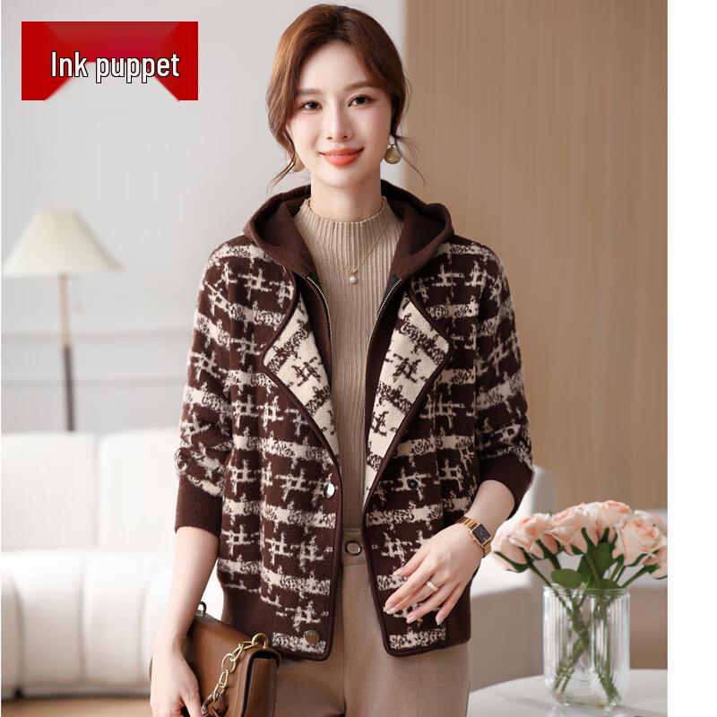 

Women s Hooded Plaid Wool Blend Short Coat XL