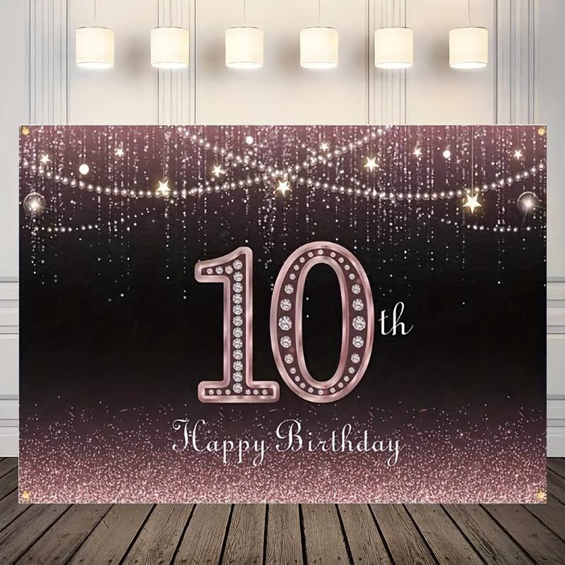 Happy Birthday Decorated Banner Happy 10th Birthday Banner Background 10th Birthday Decorated Party supplies Rose gold banner 180X110CM чёрный
