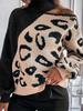 European & American Autumn Winter Leopard Print Off-Shoulder High Neck Sweater for Women