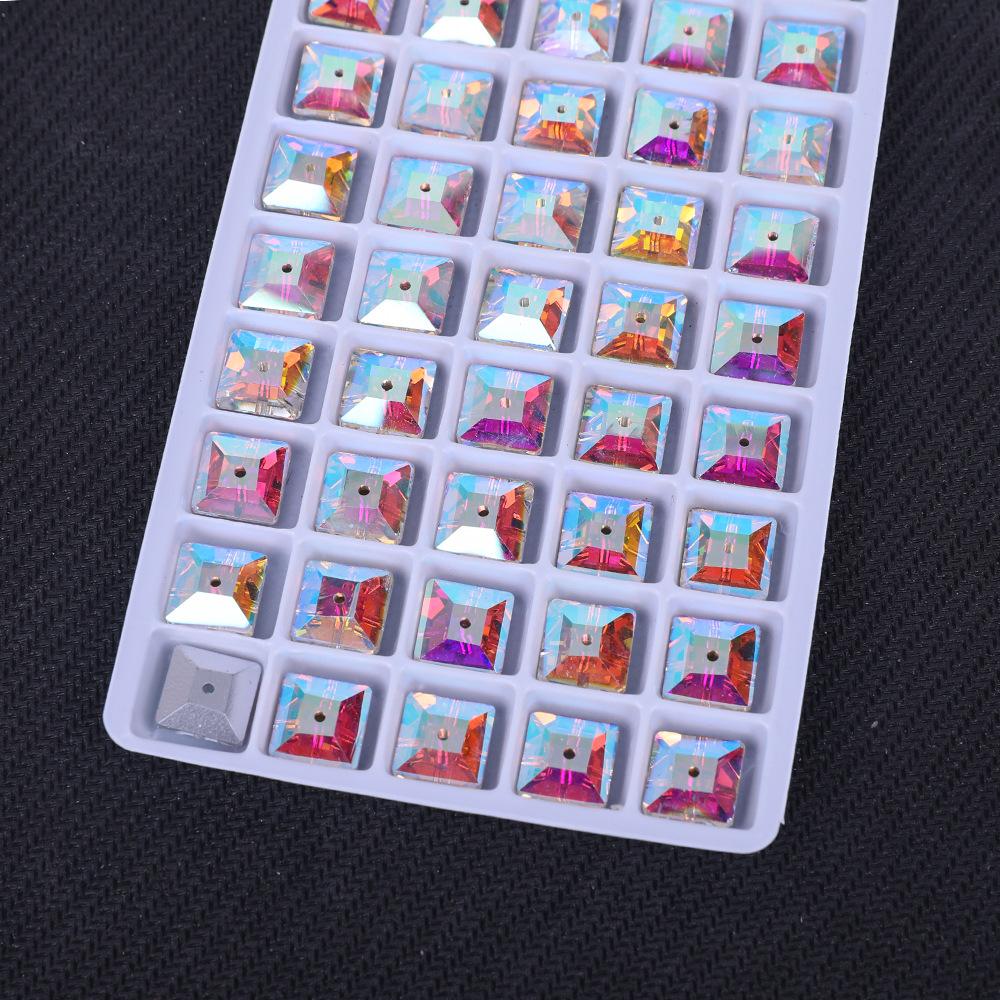 Square Medium Hole Flat Bottom Glass Hand Sewn White Ab Drill, High Flash Wedding Glass Hand Sewn Drill Diy Jewelry Accessories