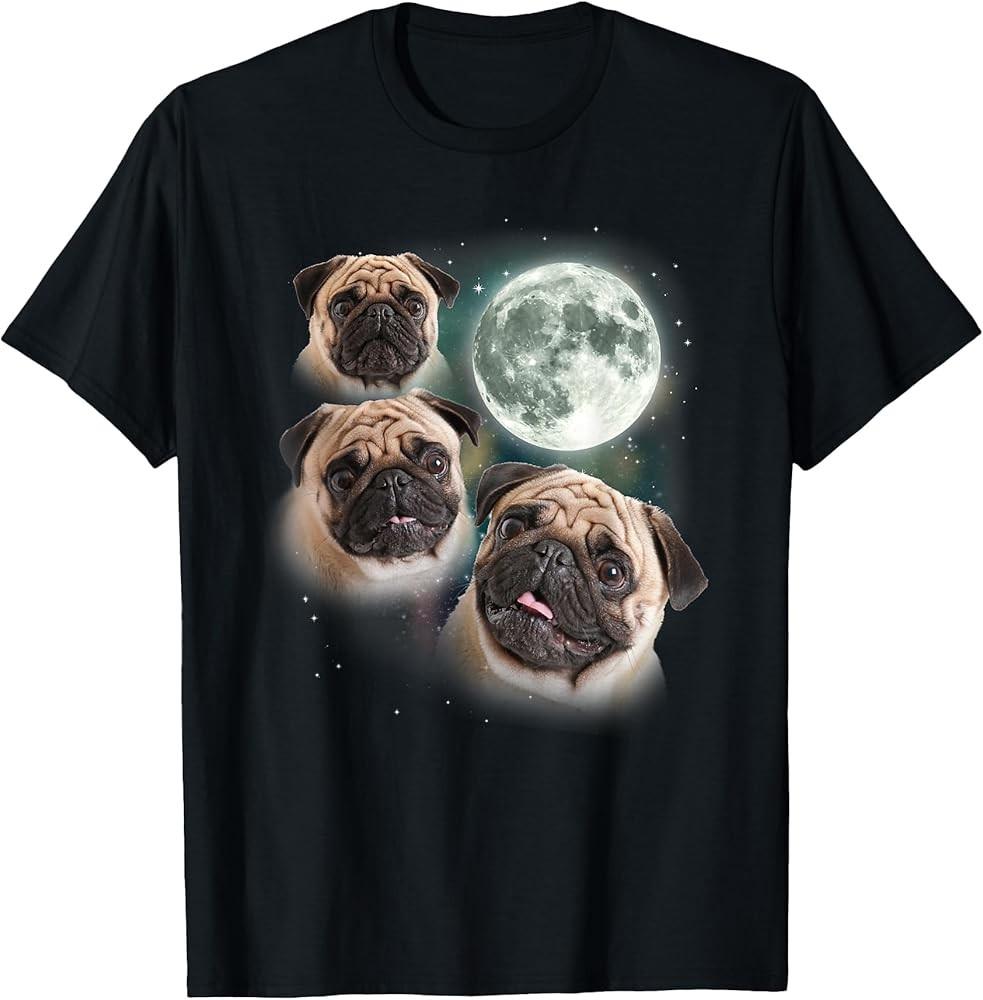 Funny Pug Shirt 3 Pug Moon Dog Lovers Three Space Canines TShirt Unisex T-Shirt S