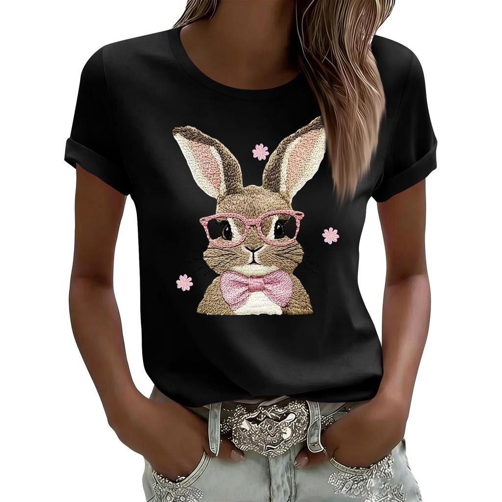 Women's Casual Printed T-Shirt Round Neck Pullover Short Sleeve Top