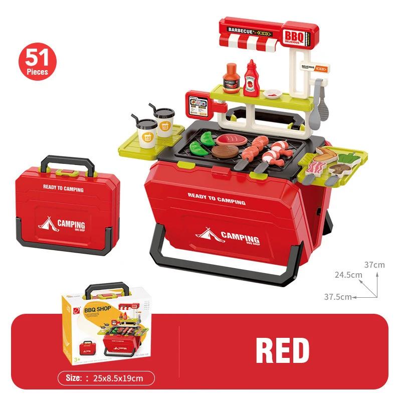 Barbecue Trolley Children's Kitchen Play Set Tableware Bbq Miniature Things Food Candy Suitcase Role-Playing Toys for Girls Kids