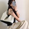 Niche bow denim canvas splicing single shoulder underarm tote bag lazy wind casual large capacity bag women