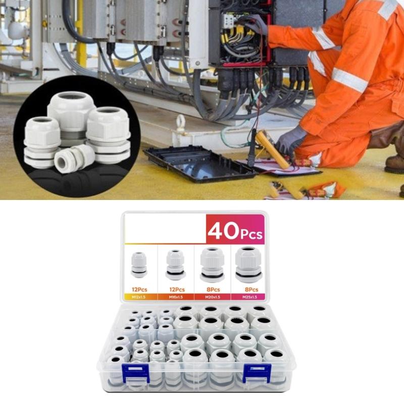 40Pcs Cable Glands Waterproof Adjustable 3-15mm Cable Connectors with Gaskets Waterproof Cable Bushings Accessories