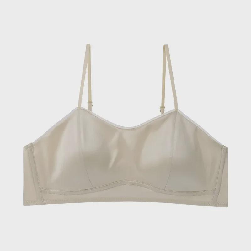 "Guolian Ultra-Thin Mulberry Silk Satin Tube Top: Glossy, Breathable, Comfortable, Wire-Free Bra"