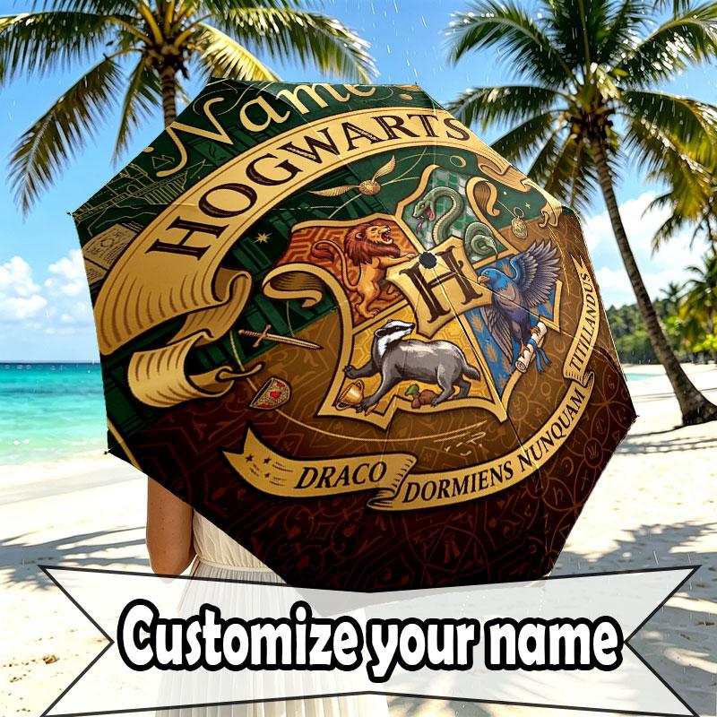 Custom Name Personalized Harry potter Print Umbrella, Auto Open Close, 8‑Rib Sturdy Frame, Commute Camping Hiking Use, Birthday Gift