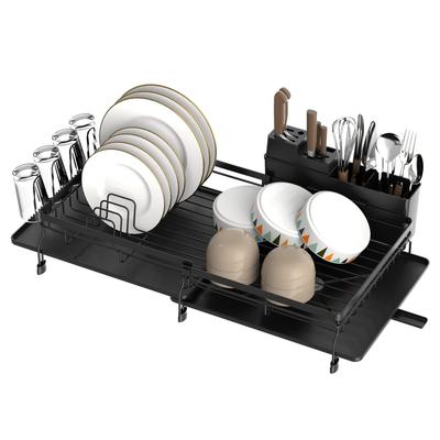 APPASO Dish Extendable Stainless Steel Rust Resistant Dish Rack Organizer with Dish 73cm Adjustable Space Saving for Kitchen Counter Storage Black