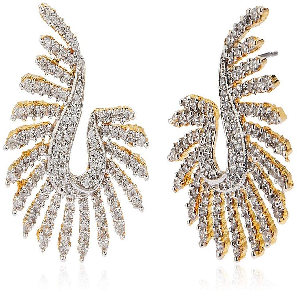 Estele Designer Gold Plated CZ Pendant Necklace Chain Earrings Set For Women