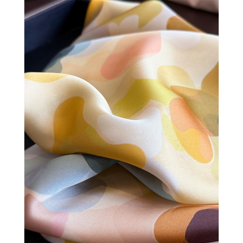 Colorful Printed Silk Feel Square Scarf For Women Summer Sun Protection