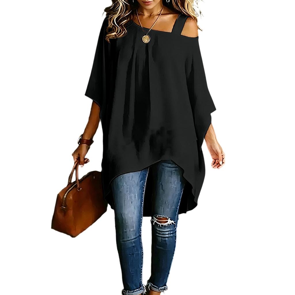 Damen Farbiger Off-Shoulder Freizeit-Top, Sommer Basic Bluse mit einer Schulter