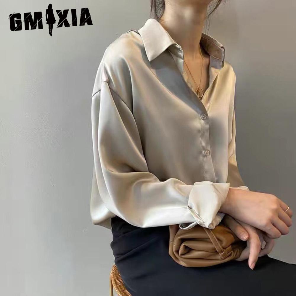 GMXIA Dámská móda Ležérní jednobarevný potisk Halenky a košile POLO s dlouhým rukávem