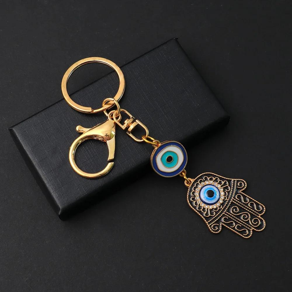 Mote Hul Blå Ondt Øye Nøkkelring Lykkebringende Fatima Hamsa Hånd Nøkkelring for Kvinner Menn Veskeanheng Bil Airpods Boks Nøkkel Tilbehør