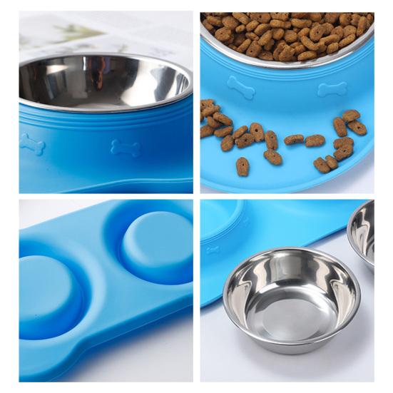 Miska dla zwierząt Wygodna Miska podwójna dla psa zapobiegająca rozlewaniu Mata silikonowa Łatwa do czyszczenia Miska na jedzenie i wodę dla kota Artykuł dla zwierząt