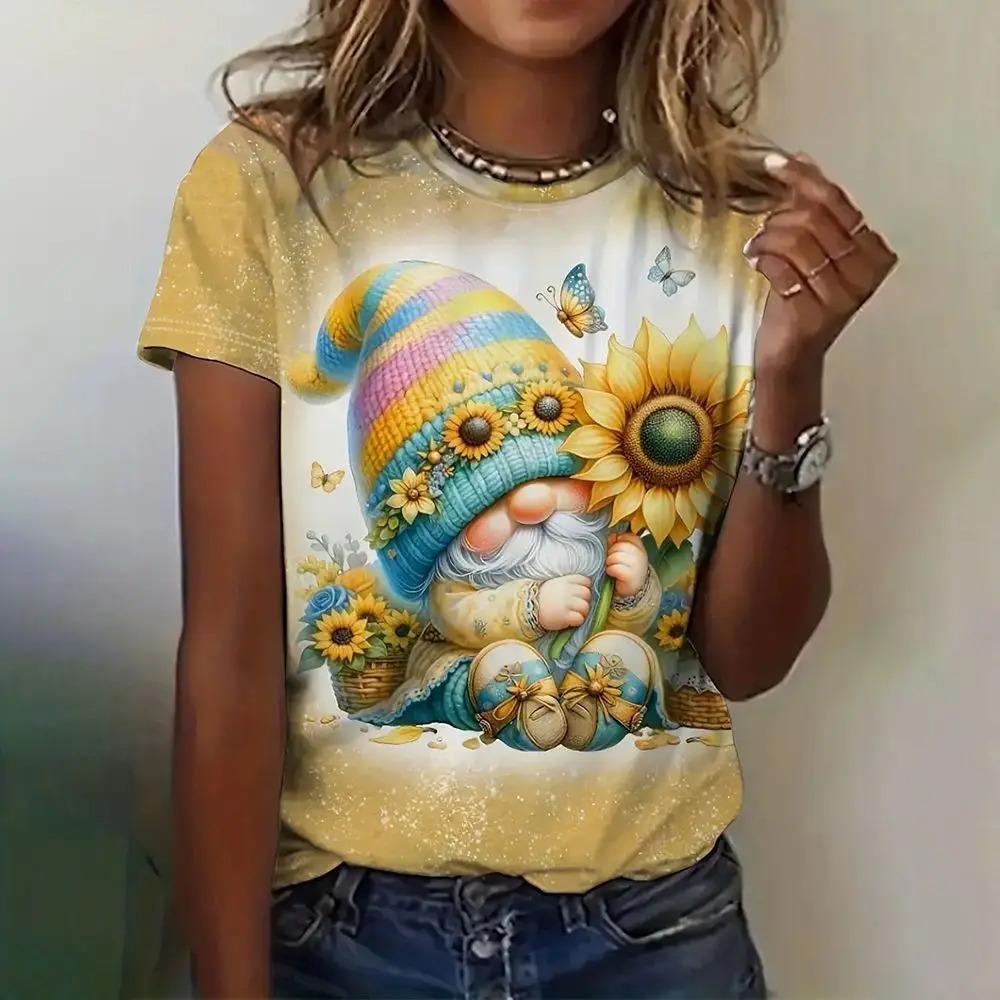 Plus Size Women's T-Shirts Christmas Snowman Print O-Neck Women's Fashion Tops Short Sleeves Sports T-Shirts Streetwear New
